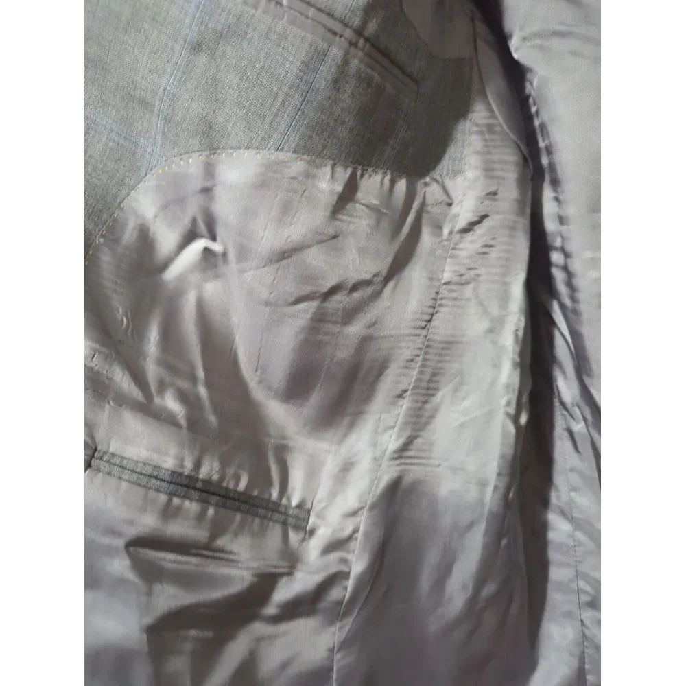 Hart Schaffner Marx Gold Trumpeter Men Gray Glen Plaid Worsted Wool Suit 48L 42W